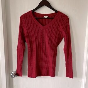 Talbots Ladies Medium Petite V-Neck Cable Knit Sweater - Red